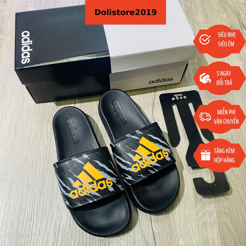 Dép adidas quai ngang nam plus mono - đen logo vàng