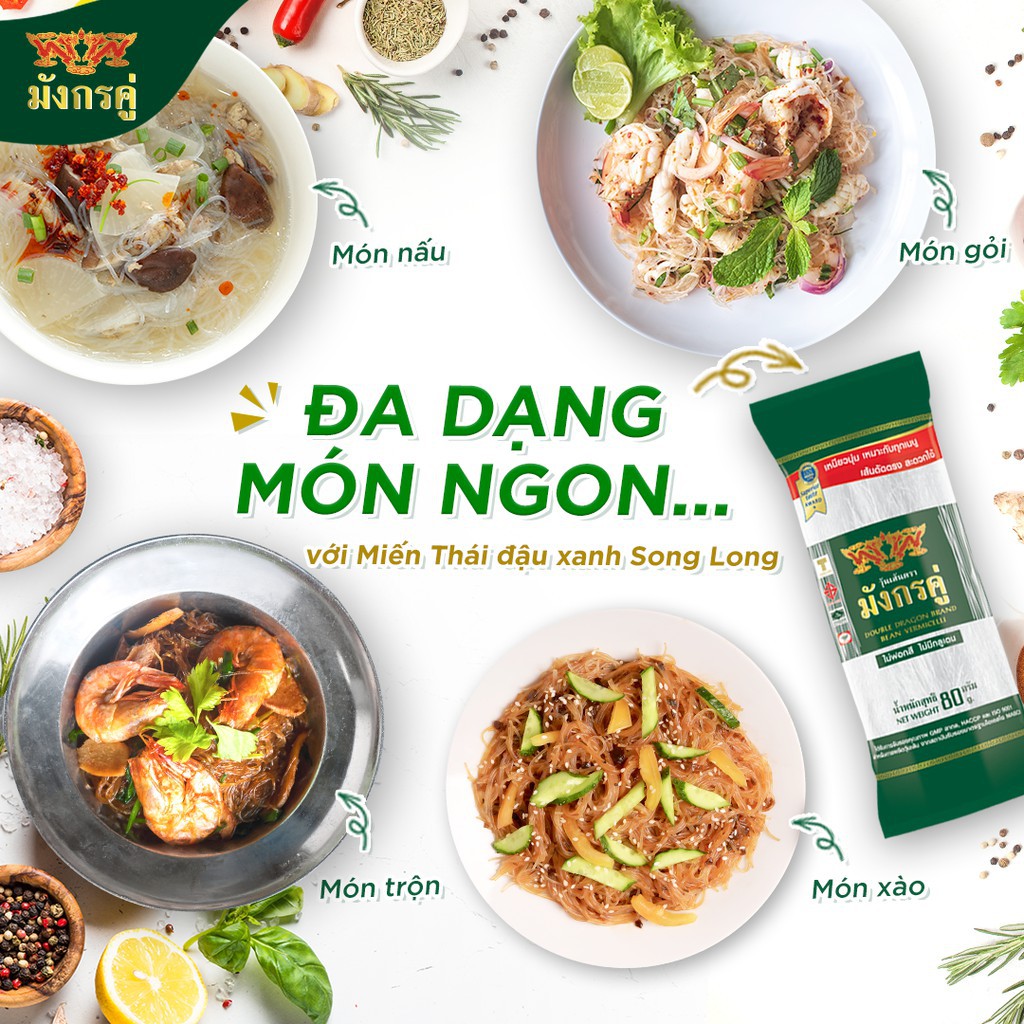 Miến đậu xanh Double Dragon Thai Wah gói 200g ( miến Song Long)