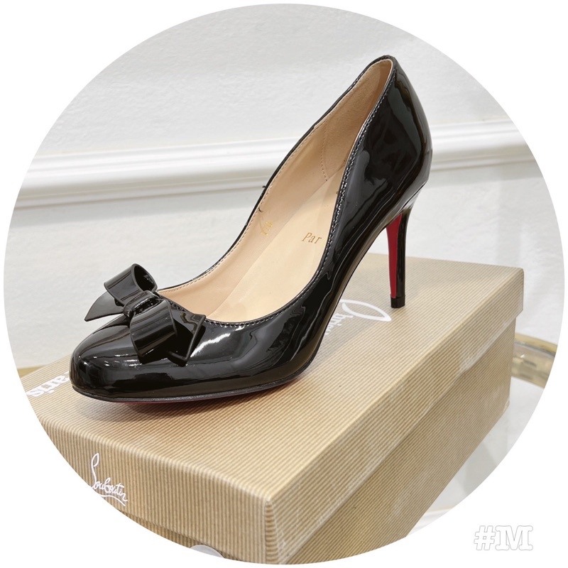 Giày cao gót da bóng LBT tag nơ siêu xinh, đế đỏ chuẩn xịn, 2 màu đen/ nude ( fullbox + bill + túi giấy)