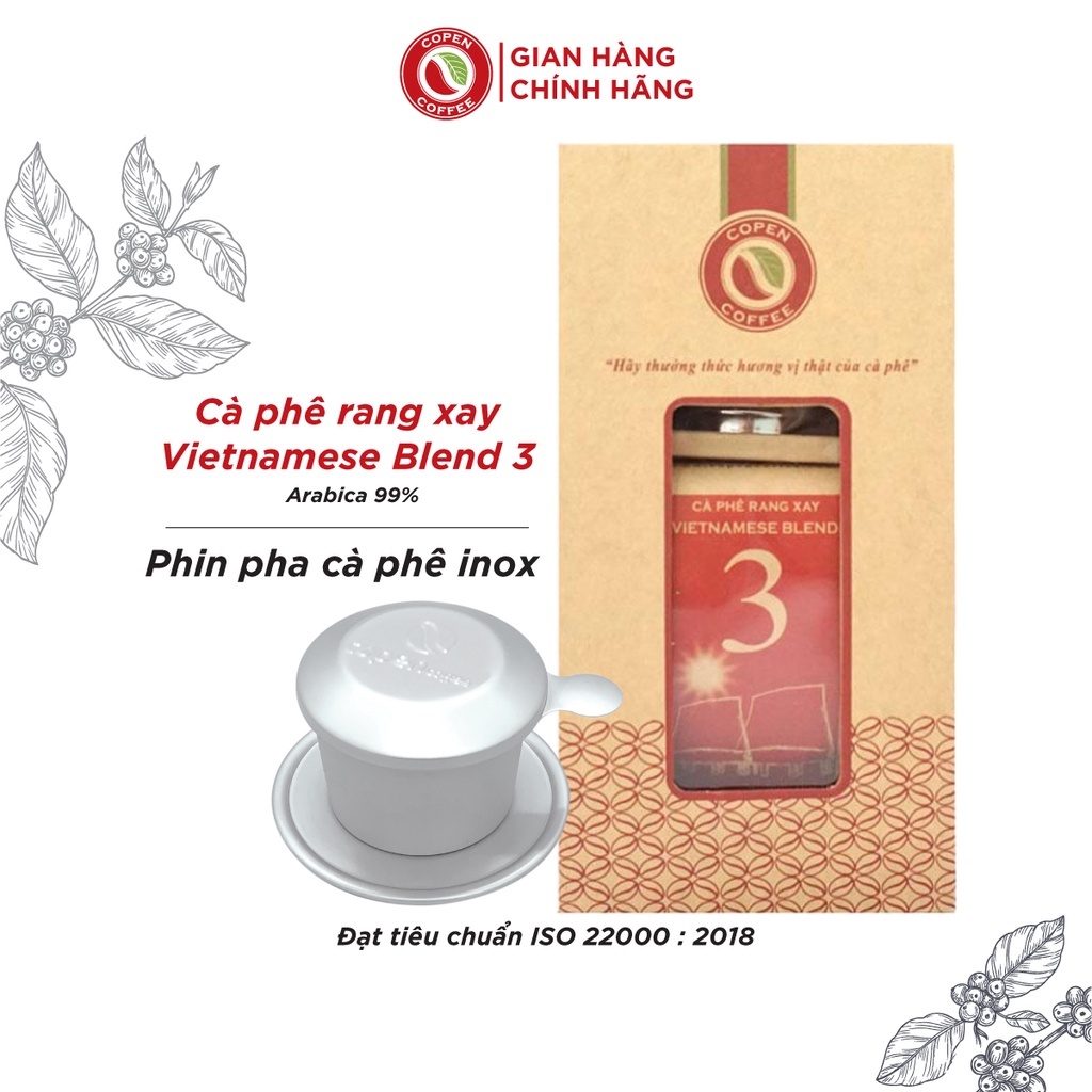 Hộp quà tặng Cà Phê Vietnamese Blend 3 Copen Coffee 250g tặng phin inox cao cấp_ đắng vừa, chua thanh, hậu vị sâu