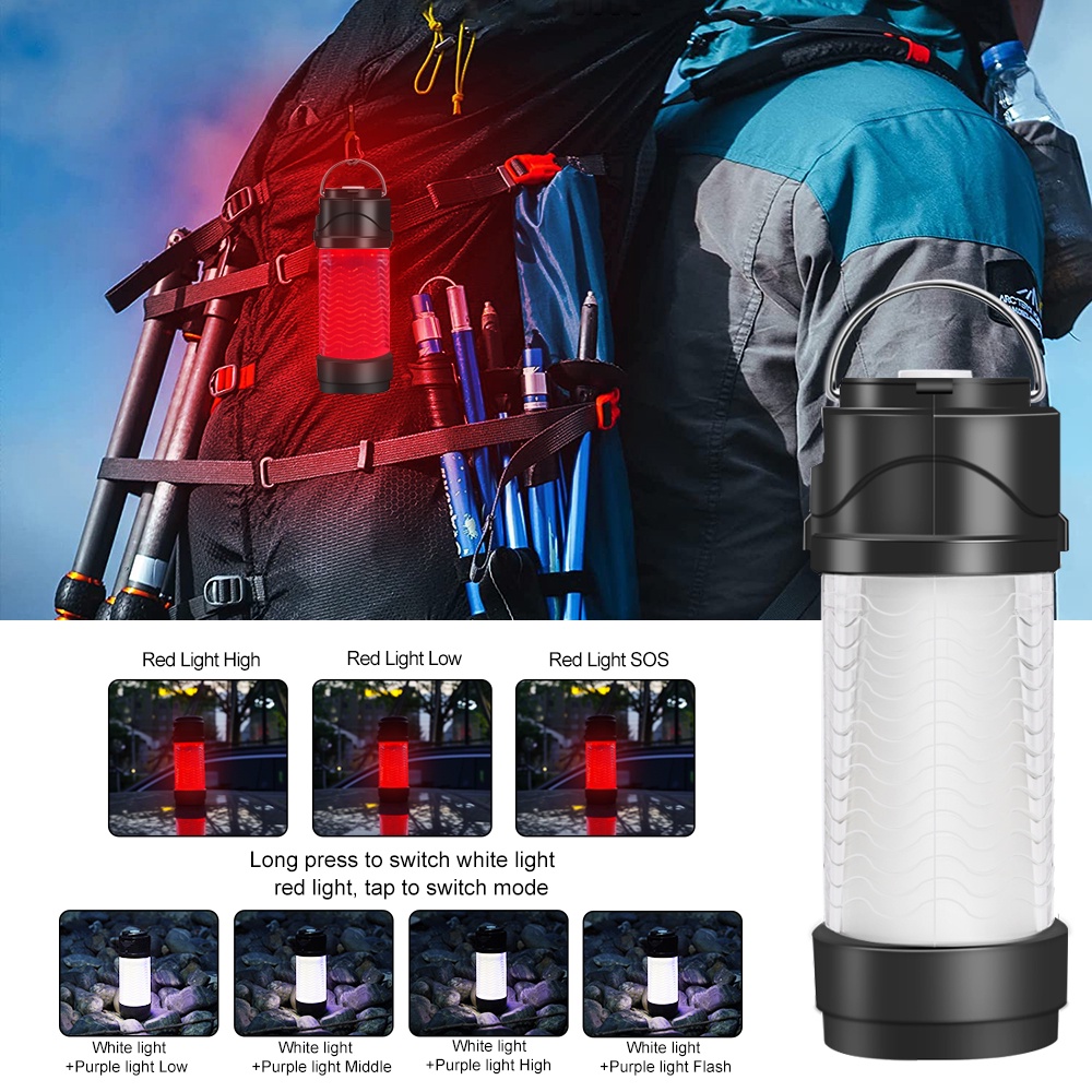 Đèn LED Cắm Trại Mini 7 Chế Độ Chống Nước Kèm Sạc USB Tiện Dụng