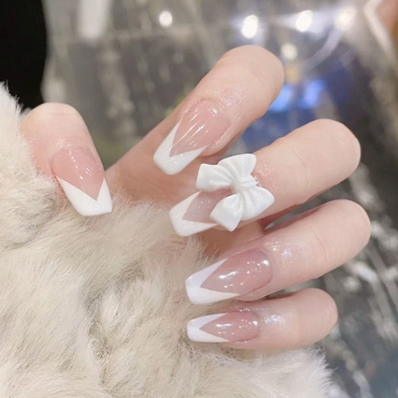 Set 24 Móng Tay Giả Thắt Nơ Thời Trang Cho Nữ