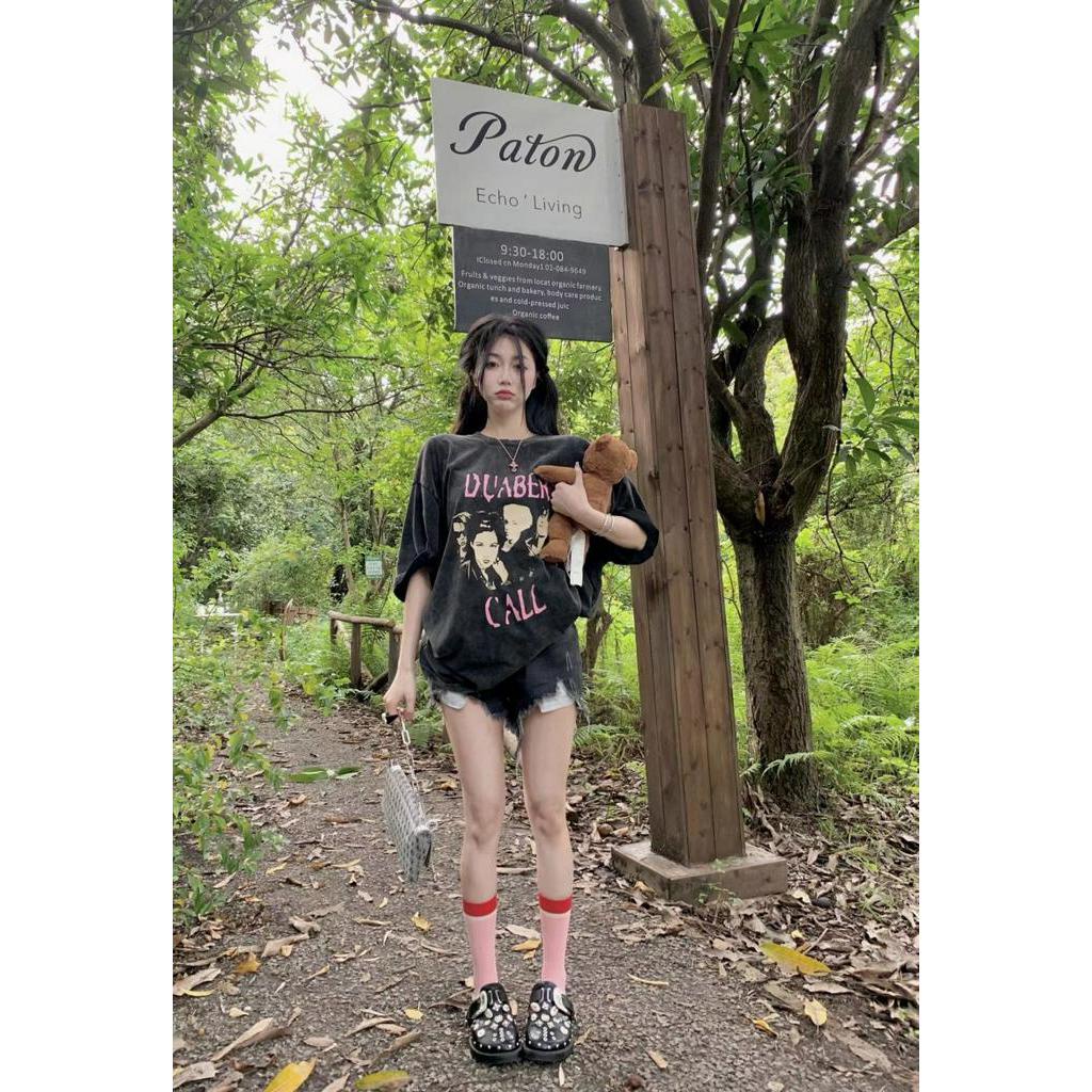 Áo Thun Dáng Rộng Ngắn Tay In Hình Phong Cách Retro Cá Tính 53741