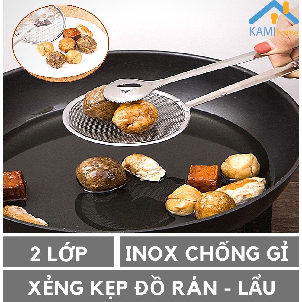 Kẹp thức ăn inox có lưới lọc ráo dầu gắp đồ chiên rán lẩu mã 20067 Kami