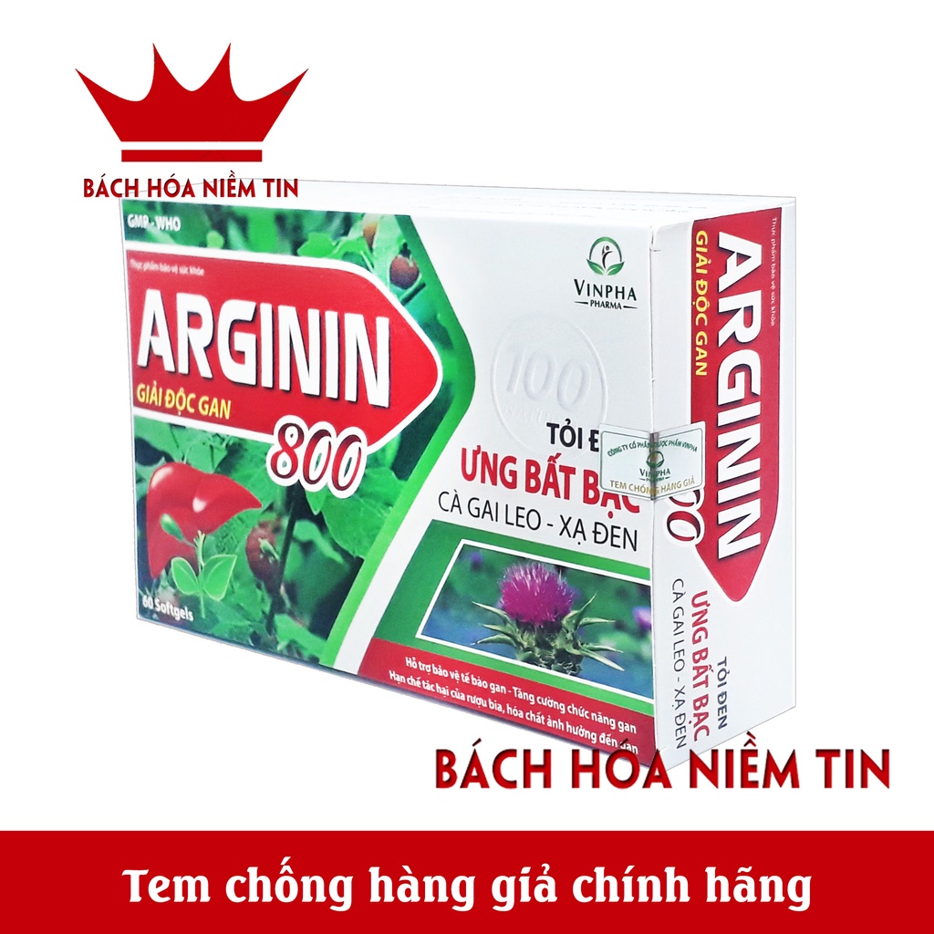 Viên uống giải độc gan ARGININ 800 - thành phần thảo dược ưng bất bạc - giúp thanh nhiệt, mát gan, bổ gan