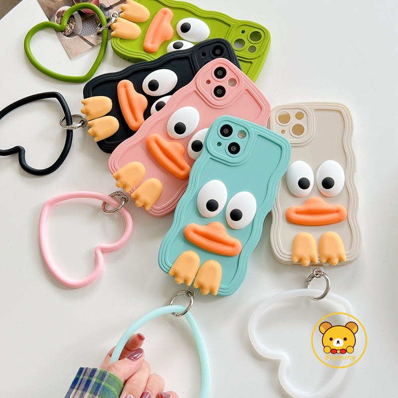 Ốp Điện Thoại Silicon Hình Vịt Mắt To 3D Có Dây Đeo Tay Màu Kẹo Cho OPPO Reno 8 Pro Plus + 6 5G