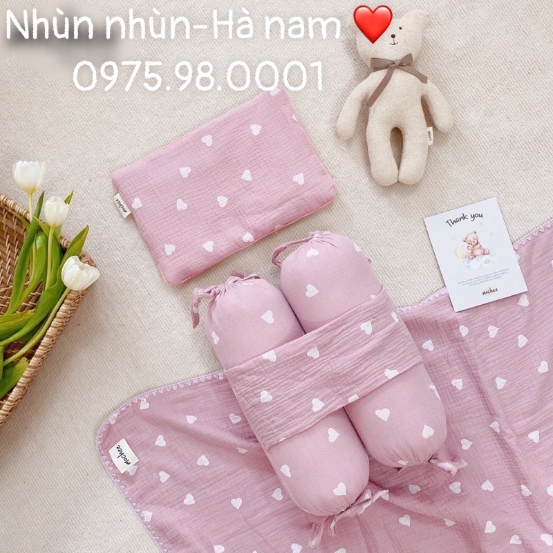 SET CHẶN BÔNG/CHẶN VỎ ĐỖ KÈM GỐI MIPBI VẢI XÔ MUSLIN
