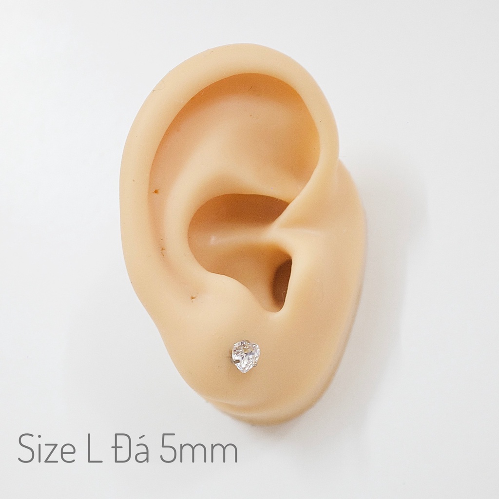 [1 Chiếc] Khuyên Tai Titan Đá Trắng Trái Tim Zircon Unisex Màu Bạc Không Gỉ Sét Không Ngứa Bông Tai Julies Box 66