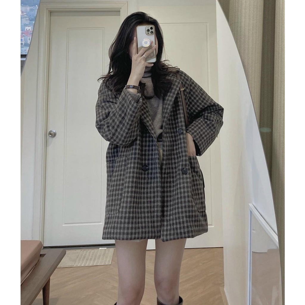 Áo Khoác Blazer Dạ Kẻ 2 Lớp Loại 1 Form Rộng Ullzzang