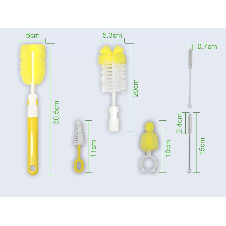 Cọ rửa bình sữa và núm ti gồm 2 chi tiết/ 5 chi tiết xoay 360 độ vệ sinh phụ kiện dễ dàng cho bé