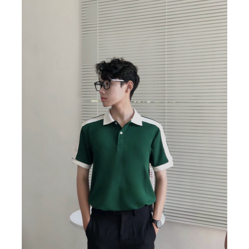 Áo Thun Nam Cổ trụ Chất Cotton Mềm Thấm Hút Tốt Phối Cổ Trắng Phong Cách Lịch Lãm Hot Trend [NEW UNISEX]