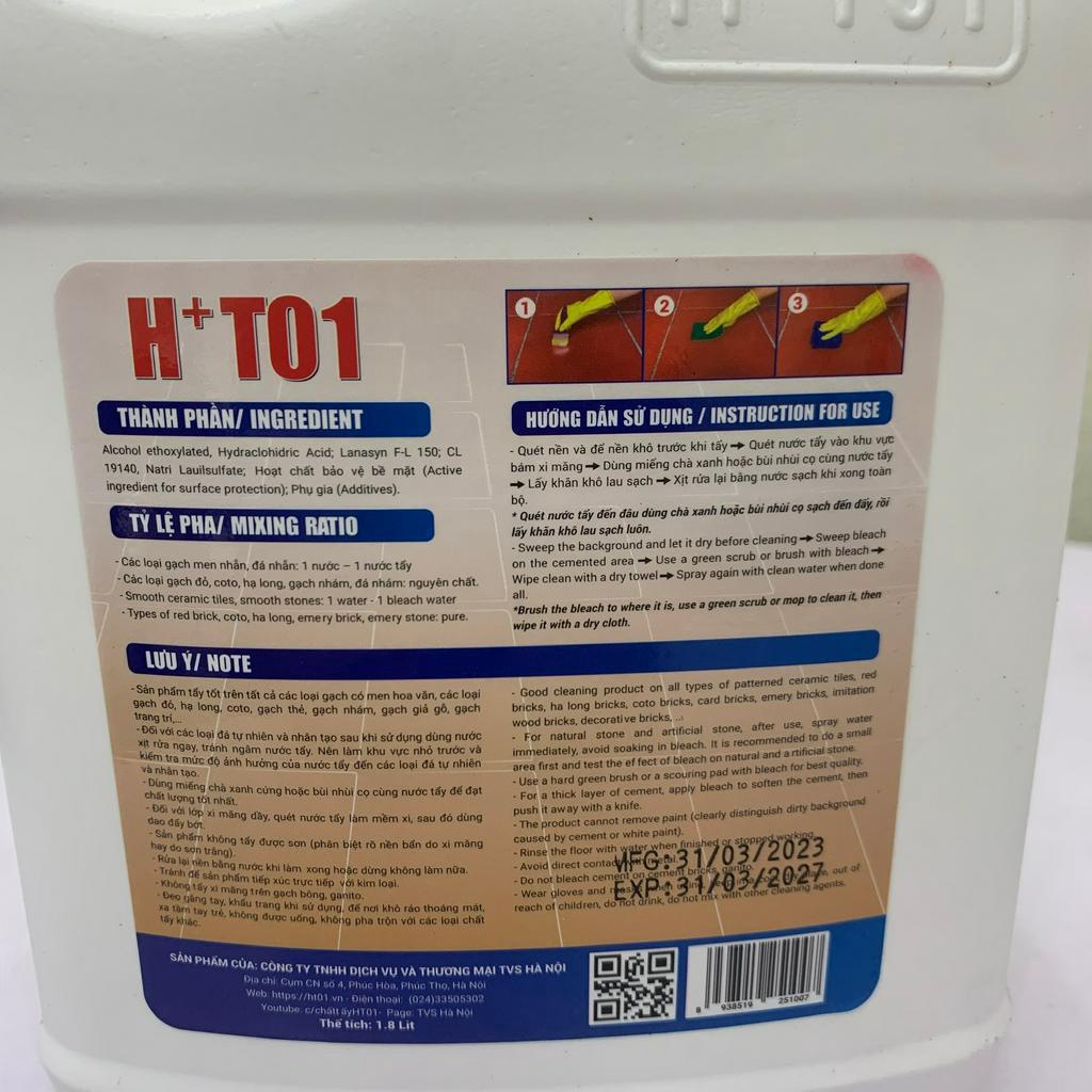 Dung dịch tẩy xi măng trên nền gạch HT01 các tạp chất sơn rong rêu ố dính trên các mặt sàn nền tường nhà can 1.8L