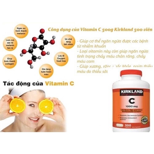 Viên uống vitamin C kirkland signature1000mg 500 viên tăng cường sức đề kháng và hệ miễn dịch Healthy care quatangme