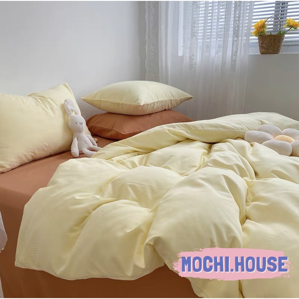 Bộ chăn ga gối cotton tici notag Mochi.house, màu sắc vintage, mẫu mới, ga giường đẹp