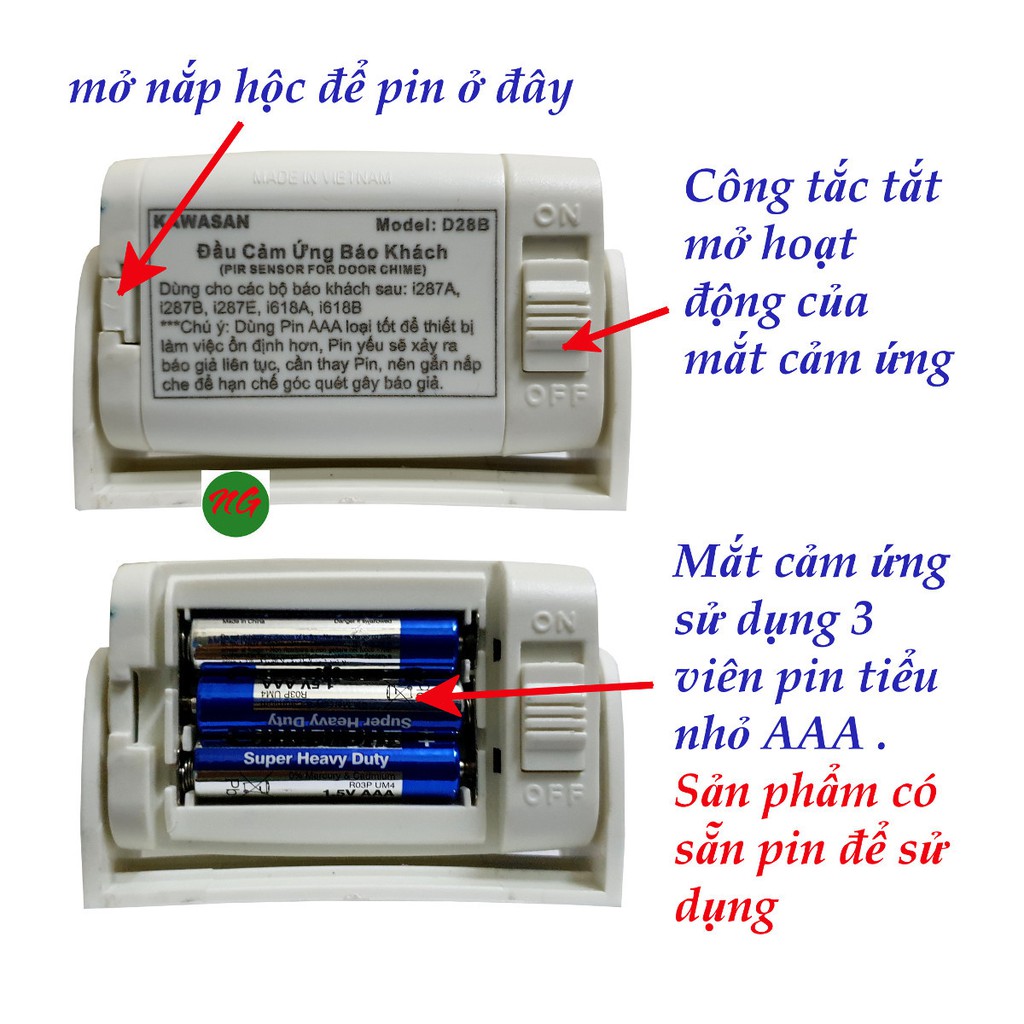 Chuông báo khách báo trộm có Remote điều khiển chuông Kawasan I618A -R - công nghệ cảm ứng hồng ngoại không dây