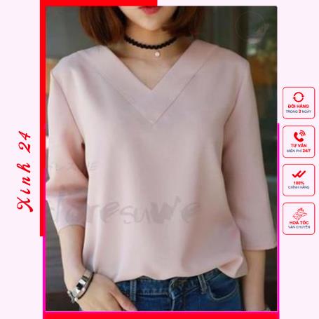 Áo cổ tim, áo sơ mi công sở cổ tim tay lỡ phong cách Hàn Quốc | BigBuy360 - bigbuy360.vn