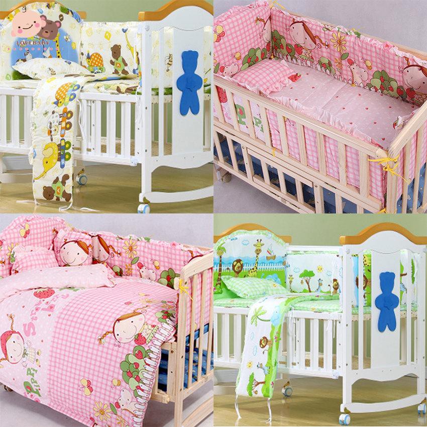 Bộ 5 Món Gồm Viền Quanh Cũi Gối Và Nệm Vải Cotton Cho Giường Bé 58x100