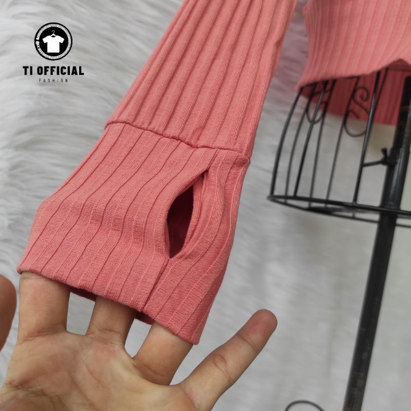 Áo khoác nữ vải thun gân siêu mát có nón to và tay xỏ ngón