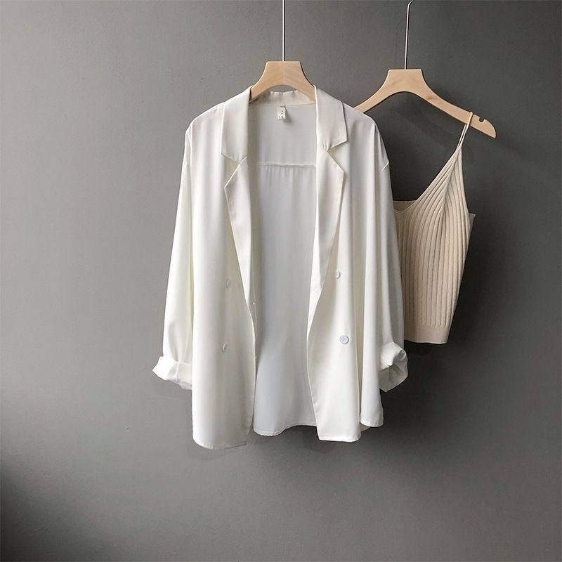 Áo khoác blazer chất liệu chiffon mỏng thiết kế dáng rộng phong cách Hàn Quốc