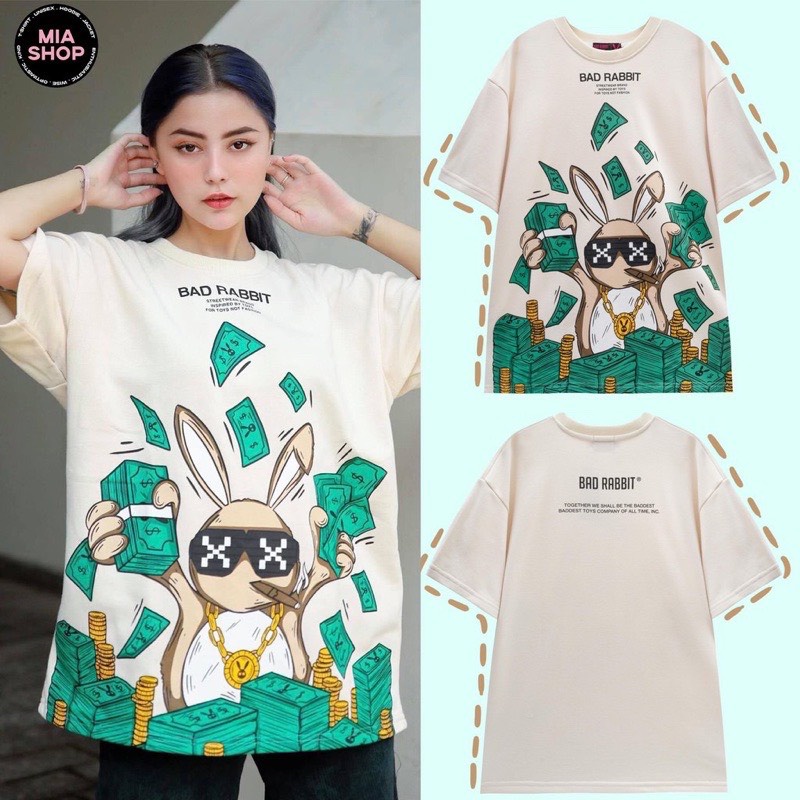 Áo thun tay lỡ MIA, Áo phông nữ form rộng dáng Unisex/Ulzzang mặc lẻ cặp nhóm hình BAD RABBIT