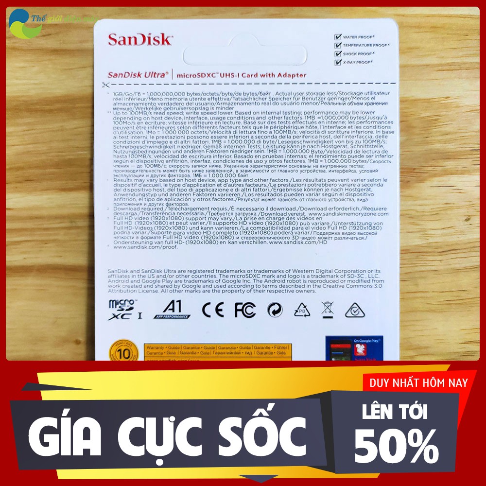 [ SALL OFF ] Thẻ Nhớ Sandick 64GB 100MB/s Chuẩn Class10 U1 A1 - Bảo Hành 12 Tháng - Shop Thế Giới Điện Máy .