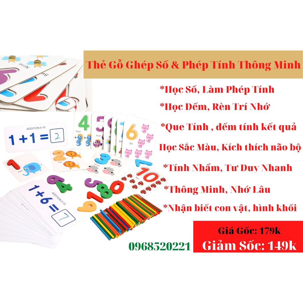 Đồ Chơi Toán Học Montessori-Tặng Bút Tự xóa, Giúp Bé Thông Minh[Shop Mẹ Mốc] ,HTTM
