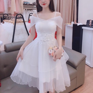 Váy công chúa trễ vai , váy trắng tiểu thư