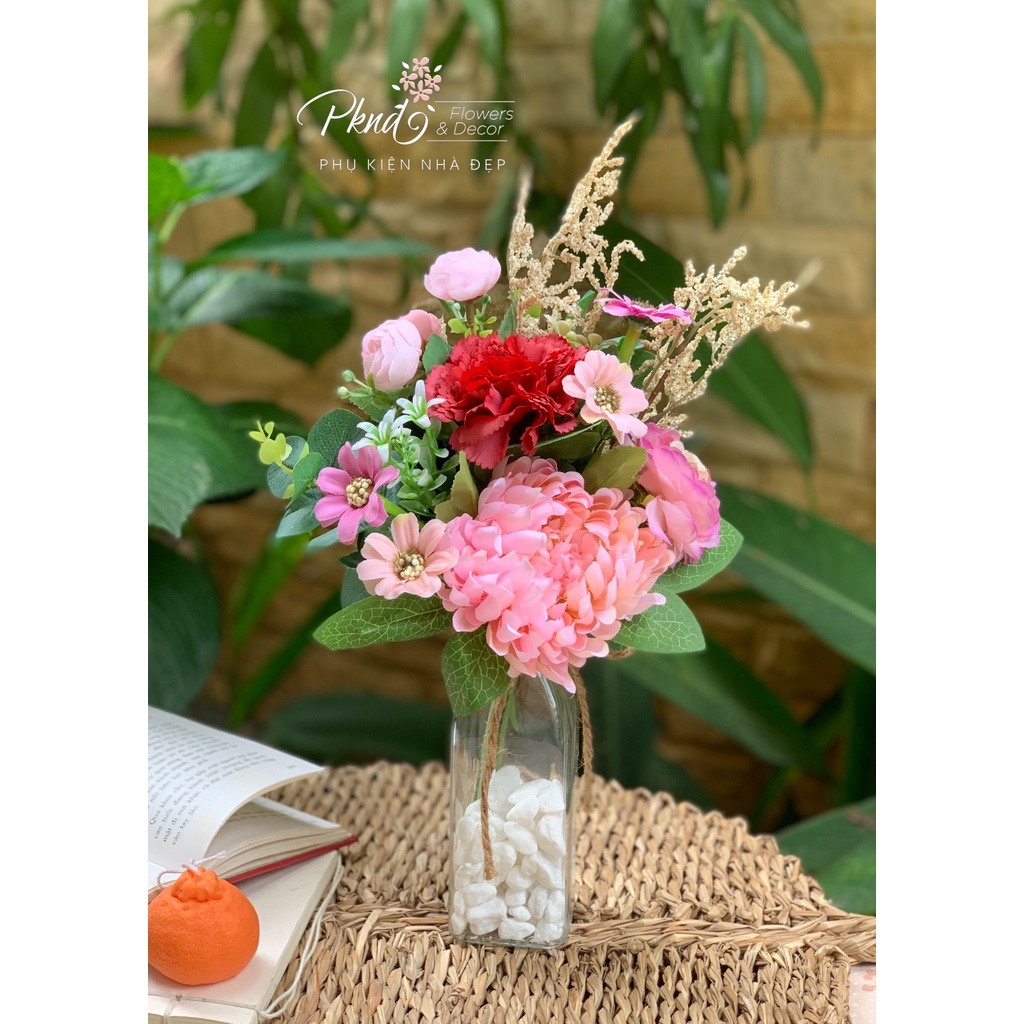 [Mã BMBAU50 giảm 7% đơn 99K] Lọ hoa giả thủy tinh trang trí đẹp PKND FLOWERS &amp; DECOR