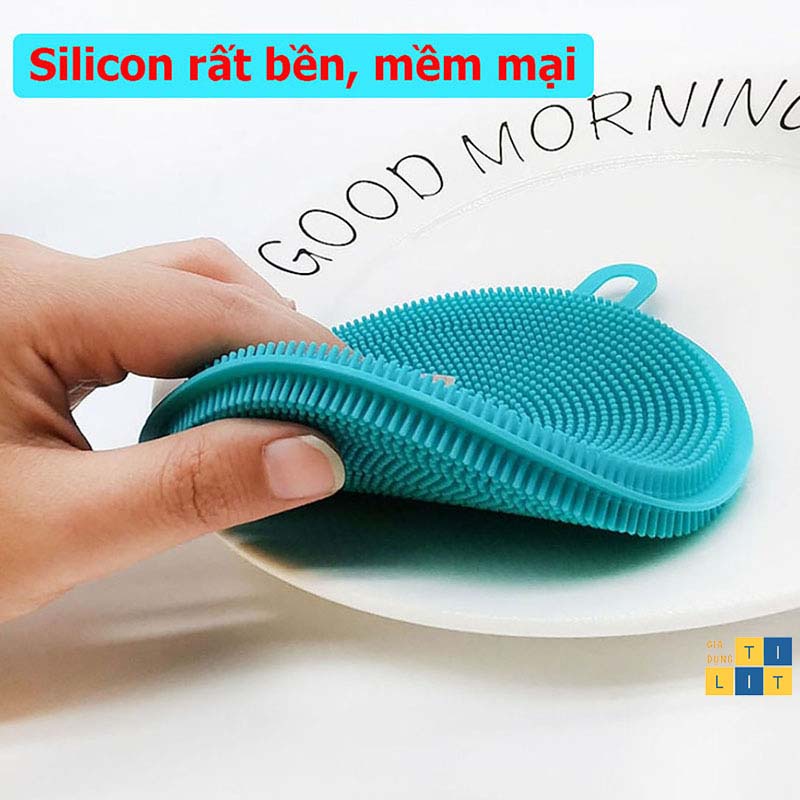 Miếng rửa bát chén dĩa Silicon tiện lợi cho nhà bếp - Miếng rửa chén bát xoong nồi Silicon có lỗ treo -[RỬA BÁT SILICON]