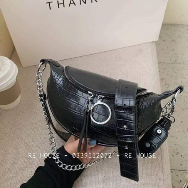 TÚI ĐEO BỤNG [FREESHIP] TÚI ĐEO CHÉO DA RẮN BẢN 2 DÂY