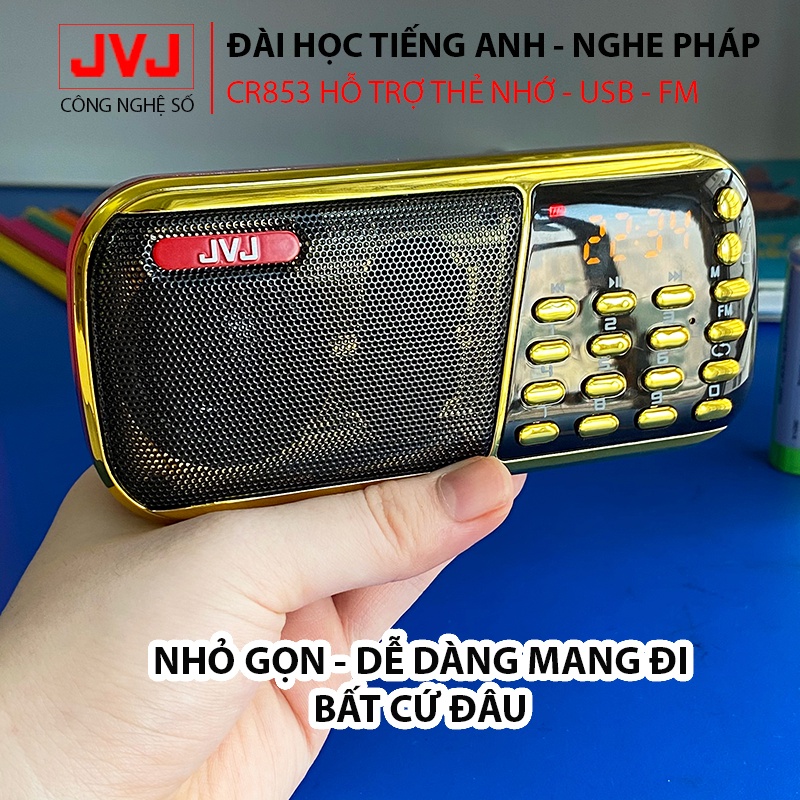 Loa đài JVJ J-853 3 pin siêu khỏe,đài FM,hỗ trợ thẻ nhớ, USB, học tiếng anh,nghe pháp