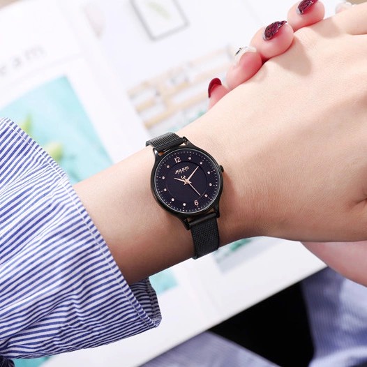 Đồng Hồ Nữ JA-1060E Julius Hàn Quốc Dây Thép (Đen)