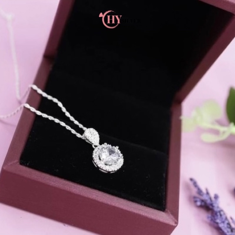 Dây chuyền bạc xoắn mặt đá vuông tròn sáng đẹp dây chuyền nữ bạc thật