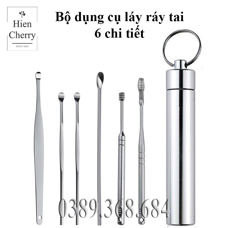 Bộ dụng cụ lấy ráy tai, bộ ngoáy tai, vệ sinh tai 6 chi tiết kèm hộp kim loại tiện lợi