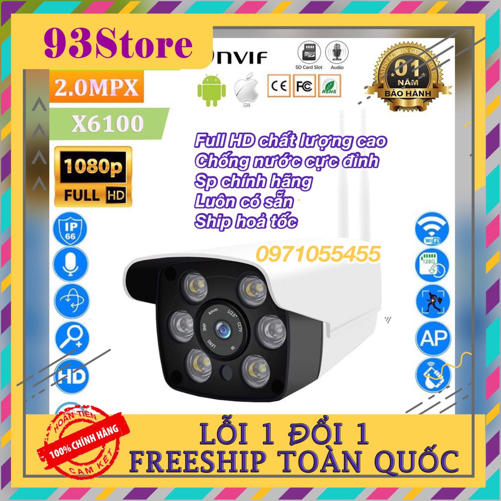 (BH 12 tháng)  Camera Giám Sát Ngoài Trời Yoosee - 6 Led Full HD (2.0Mpx) - Hồng Ngoại Quay Đêm