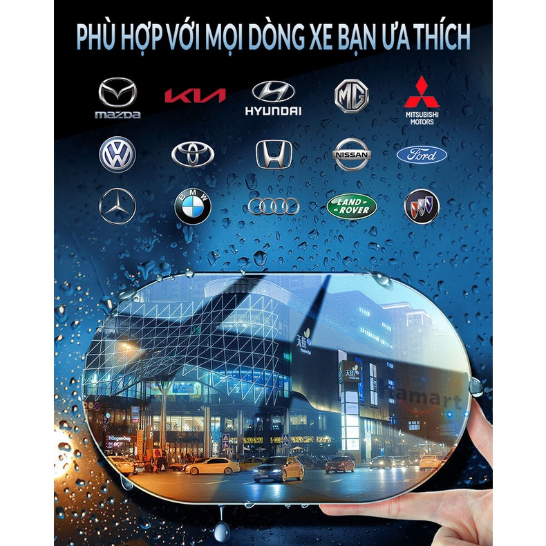 COMBO Miếng Dán Gương Kính Ô tô Xe Máy Nano Đi Mưa Chống Bám Nước Mờ TẶNG Vè Dán Gương