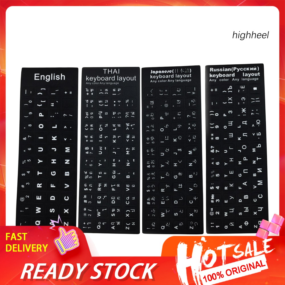 Nhãn dán bàn phím máy tính chữ tiếng Anh/Nhật/Nga/Thái tùy chọn