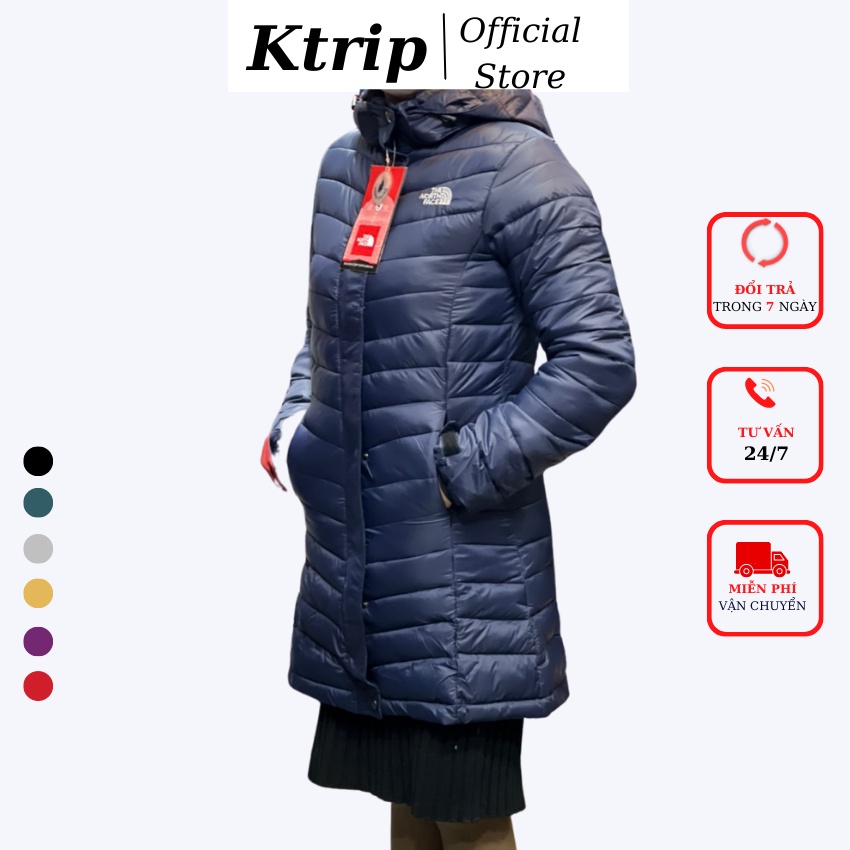 Áo Phao Nữ Xuất Khẩu Bigsize TNF Dáng Dài Siêu Nhẹ Siêu Ấm, Áo phao măng tô nữ siêu nhẹ Có Mũ Tháo Rời-Bảo Hành 12 tháng