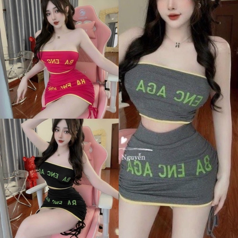 Sét bộ nữ áo croptop kèm chân váy rút đùi năng động thể thao