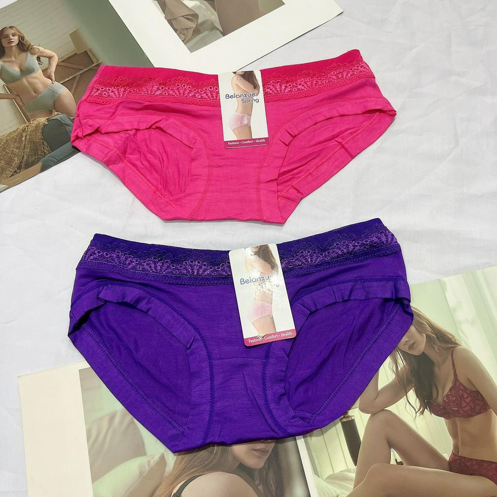 Quần lót nữ cotton cao cấp pha ren 8819 dạng phom mini cạp thấp mềm mịn thoáng mát size dưới 55kg