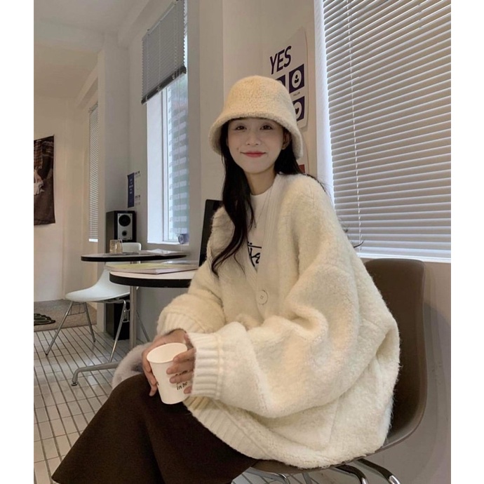 Áo khoác lông cardigan  Áo dáng rộng ấm áp mùa đông hàn quốc unisex