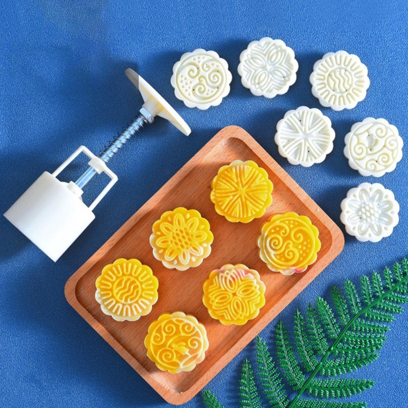 TAK Bộ Dụng Cụ Nhấn Và 1/4 Đầu Con Dấu Dập Nổi Họa Tiết Trang Trí Bánh Trung Thu 50g