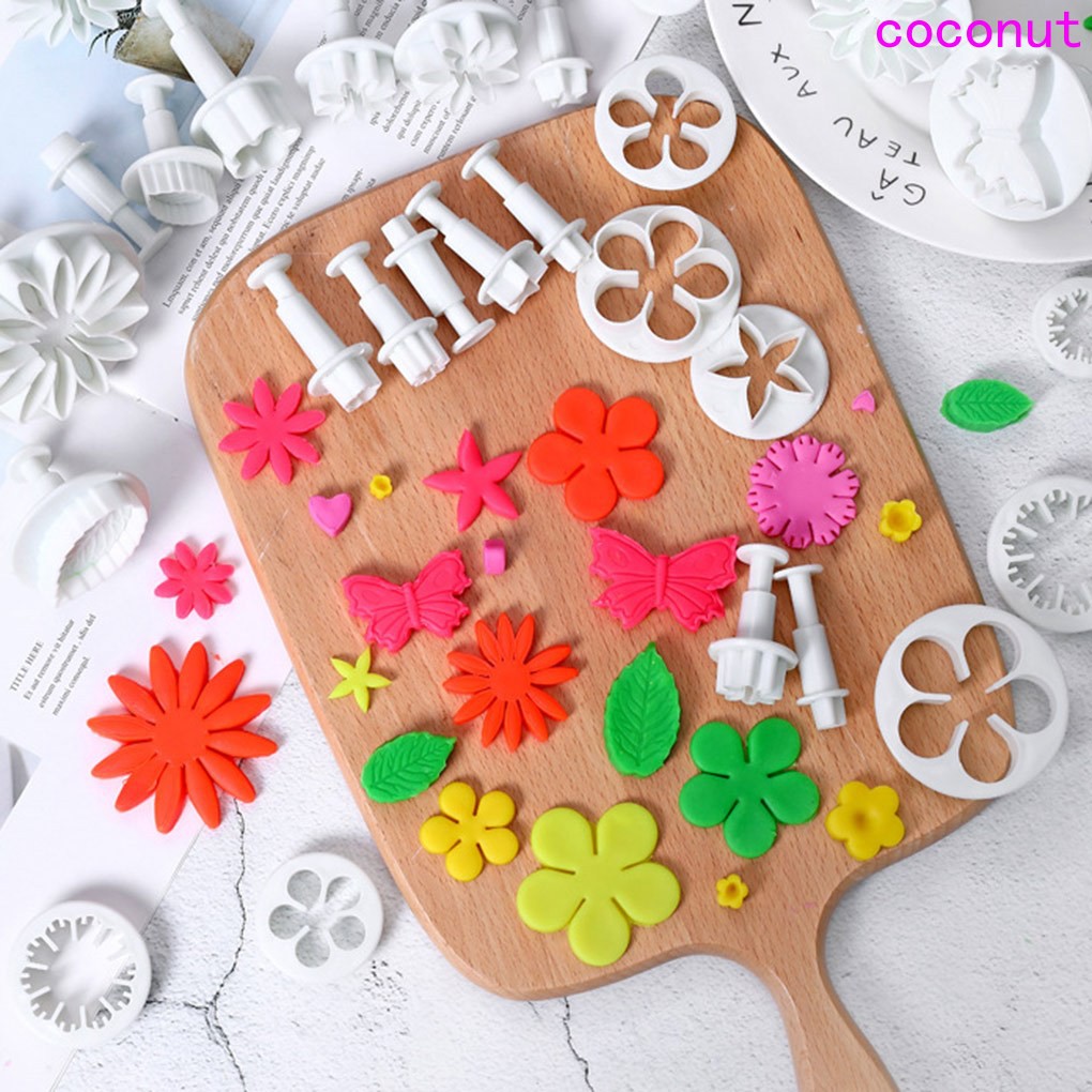 Bộ 33 khuôn tạo hình hoa trang trí bánh DIY bằng nhựa cấp thực phẩm