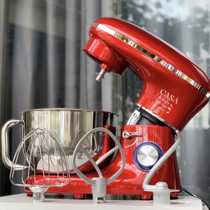 Máy trộn bột CASA 5.5 lít 1500W màu đỏ vừa đánh trứng vừa nhồi bột