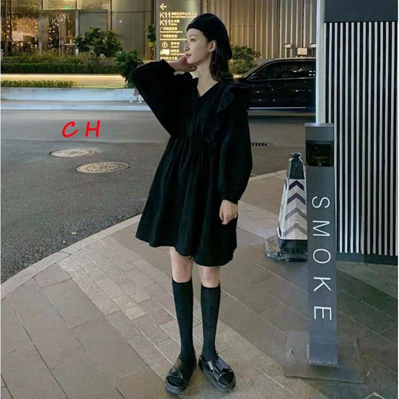 Váy Babydoll Trắng Đen tay bồng cánh dơi🦋 Đầm Nữ Tay Bồng Dáng Suông 🦋 Đầm nữ xòe unisex | BigBuy360 - bigbuy360.vn