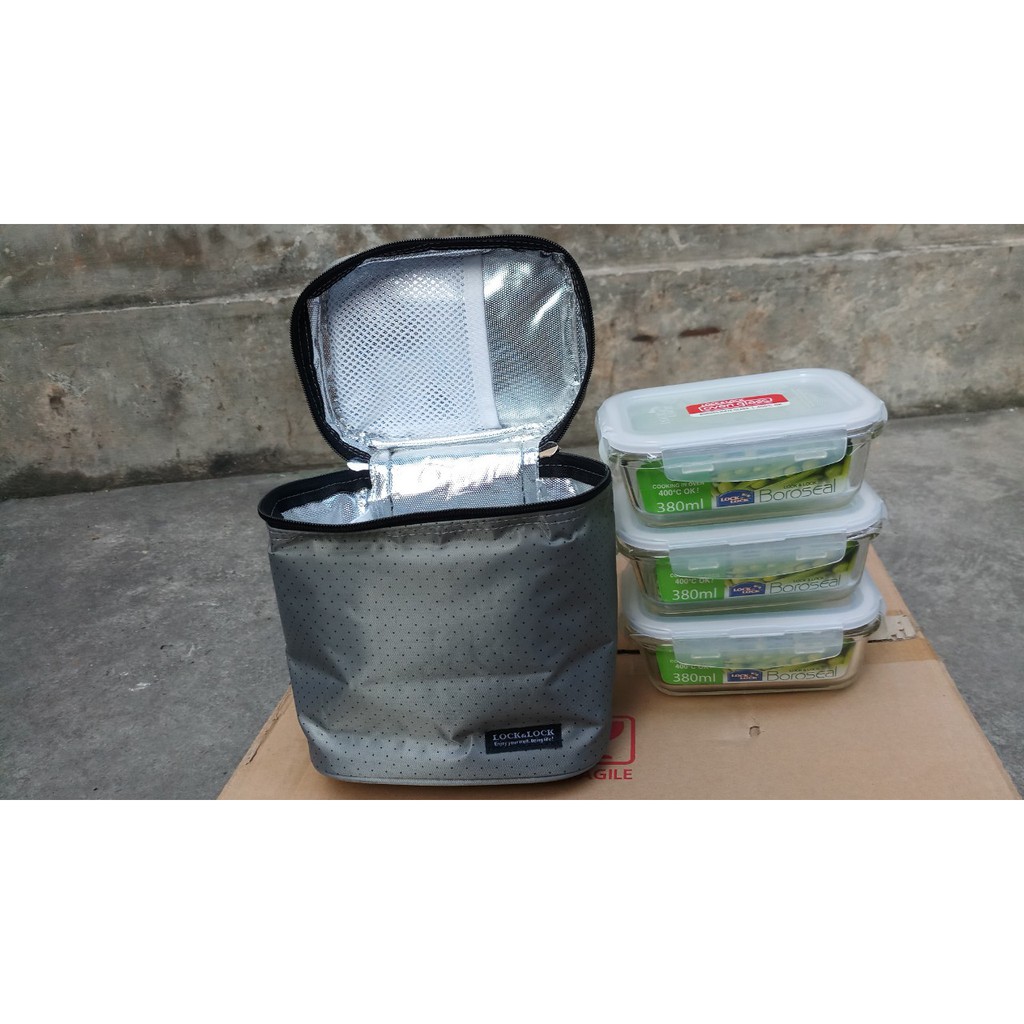 Bộ Hộp Cơm Thủy Tinh Chịu Nhiệt Lock&Lock- LLG422S4 - 1140Ml - màu xám