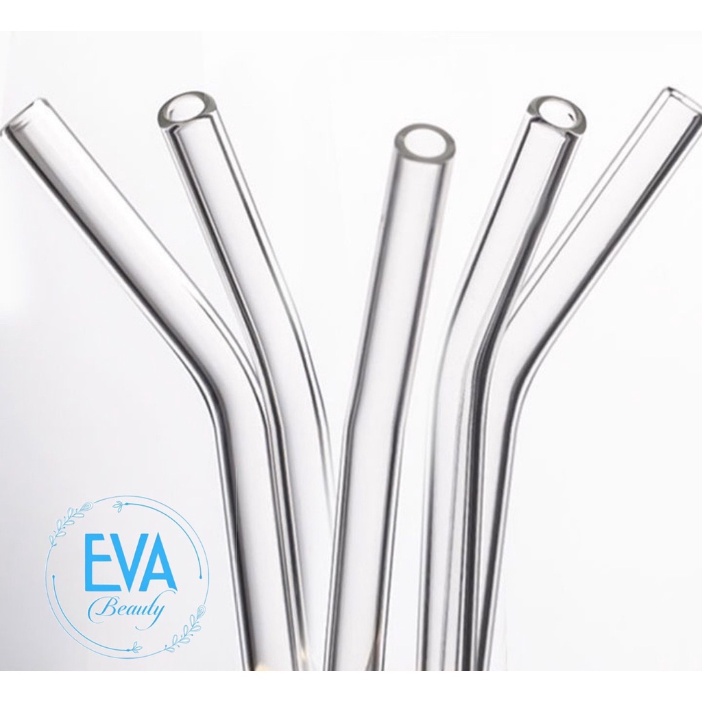 Ống Hút Thuỷ Tinh Trắng Trong Suốt Dáng Cong Glass Drinking Straws 18 Cm M3503