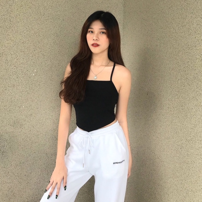Áo Croptop yếm thắt nơ đằng sau thun cotton Qivity