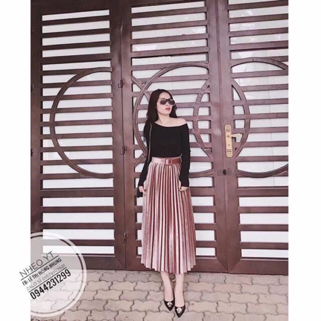 ⚡️FLASH SALE⚡️CHÂN VÁY NHUNG XẾP LI TẶNG ĐAI