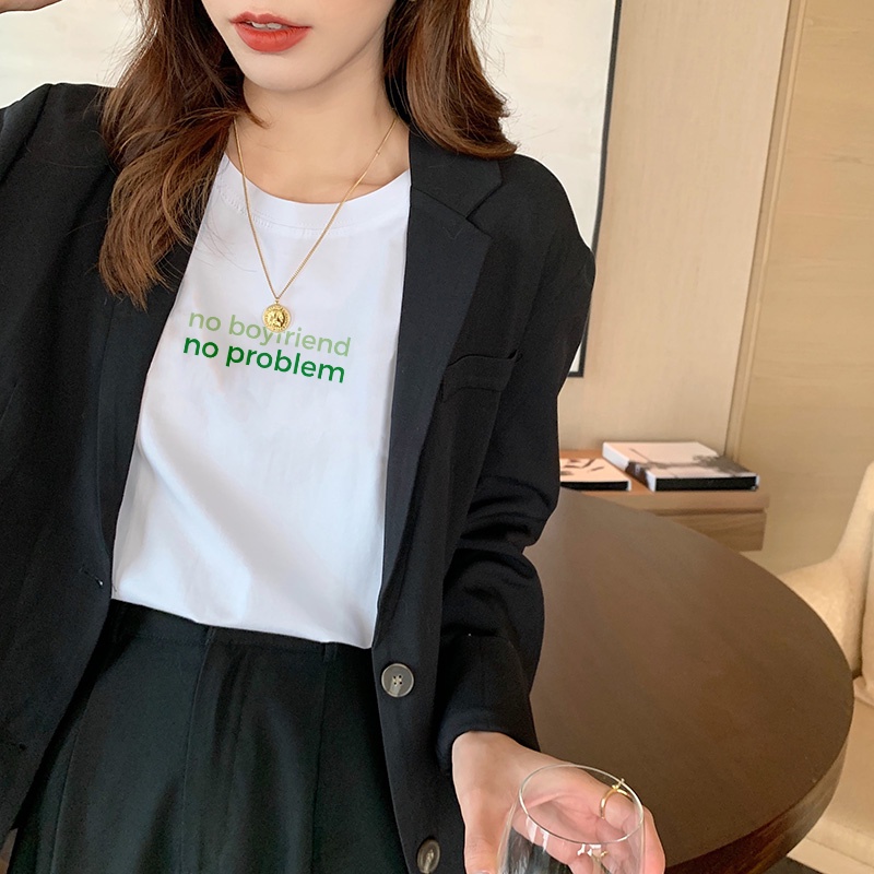 Áo thun nữ cotton tay ngắn no boyfriend màu xanh COYO CT015